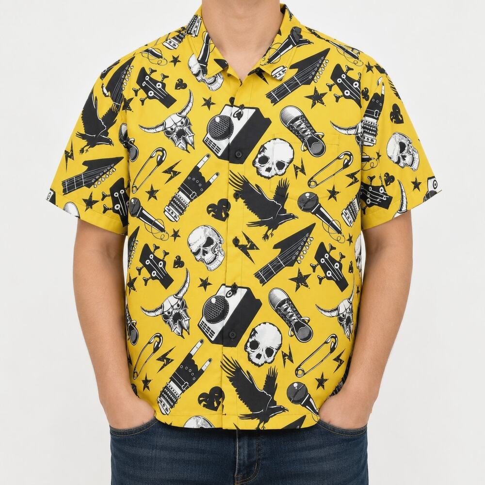 Hardaddy Shirt Mens Large Black Yellow Goth Rocker Grunge Emo Classic Button-Up